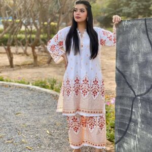 2 Pcs Women Arabic Lawn Stitched Suit