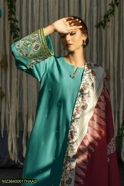 3 Pcs Women's Unstitched Lawn Embroidered Suit