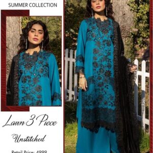 3 Pcs Women's Unstitched Lawn Embroidered Suit