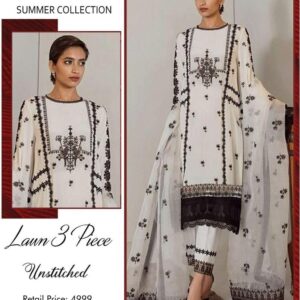 3 Pcs Women's Unstitched Lawn Embroidered Suit