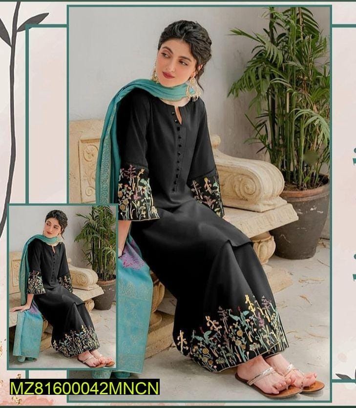 3 Pcs Women's Unstitched Lawn Embroidered Suit