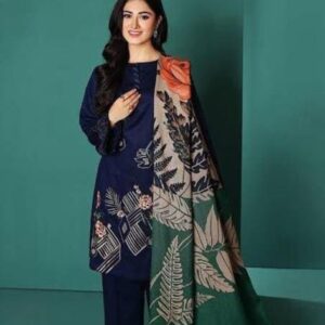 3 Pcs Women's Unstitched Lawn Embroidered Suit