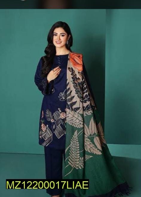 3 Pcs Women's Unstitched Lawn Embroidered Suit