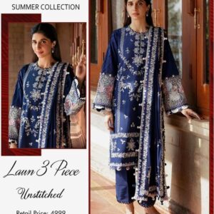 3 Pcs Women's Unstitched Lawn Embroidered Suit