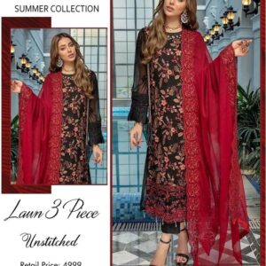 3 Pcs Women's Unstitched Lawn Embroidered Suit