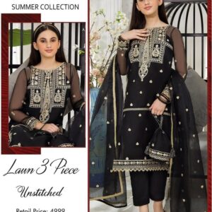 3 Pcs Women's Unstitched Lawn Embroidered Suit