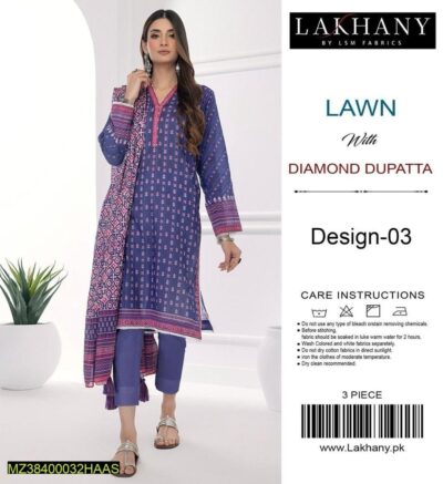 3 Pcs Women's Unstitched Lawn Printed Suit