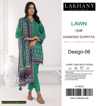 3 Pcs Women's Unstitched Lawn Printed Suit