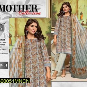 3 Pcs Women's Unstitched Lawn Printed Suit