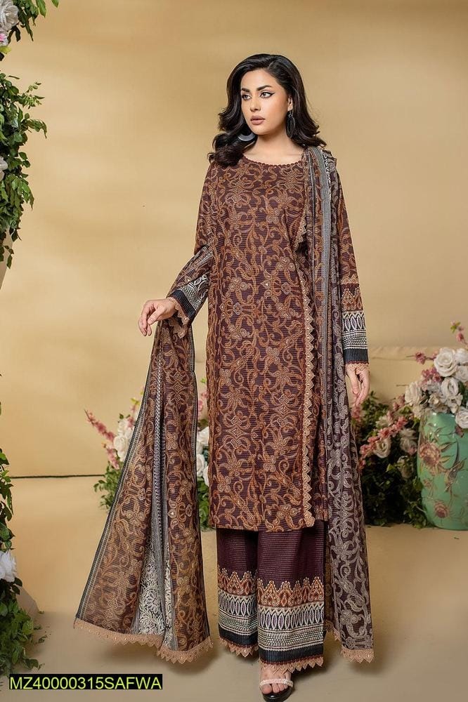 3 Pcs Women's Unstitched Masuri Khaddar Printed Suit ASK-12