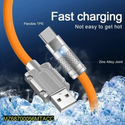 Fiber Type-C Mobile Charging Cable, 120W- Orange