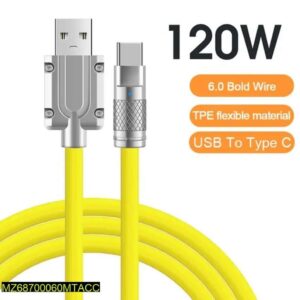 Fiber Type-C Mobile Charging Cable, 120W- Yellow