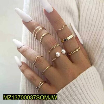 10 Pcs Trendy Golden Rings Set