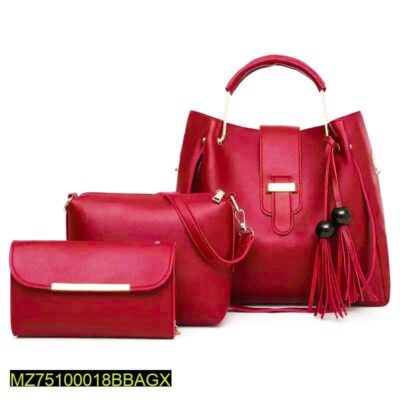 3 Pcs Women's PU Leather Handbag, Red