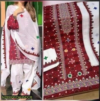 3 Pcs Women's Unstitched Cotton Lawn Suit