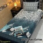 4 Pcs Cotton Printed Single Bedsheet-Blue