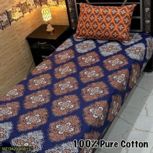 4 Pcs Cotton Printed Single Bedsheet- Blue and red