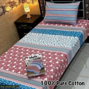 4 Pcs Cotton Printed Single Bedsheet-Pink and Blue