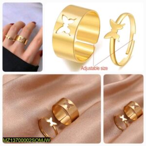 Pair Of Alloy Gold Plated Trendy Butterfly Design Ring Set, Pack Of 2