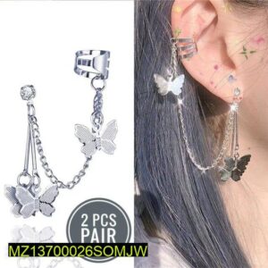 Pair Of Alloy Silver Plated Butterfly Design Ear Clip Earrings