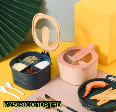 4 In 1 Partition Kitchen Seasoning Spice Box With Spoons