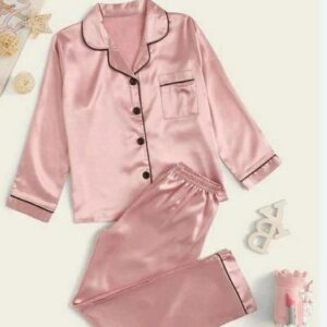 2 Pcs Unisex Stitched Silk Plain Night Suit