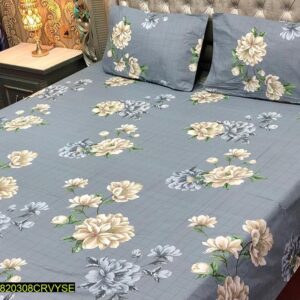 3 Pcs Cotton Printed Double Bedsheet