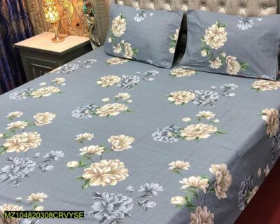 3 Pcs Cotton Printed Double Bedsheet