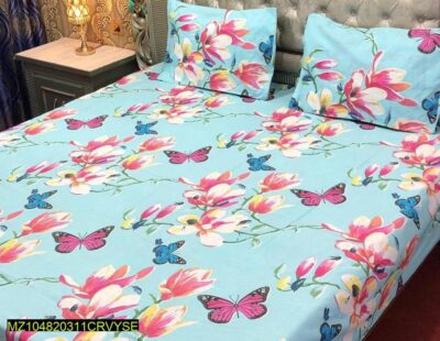 3 Pcs Cotton Printed Double Bedsheet