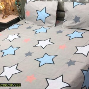 3 Pcs Cotton Printed Double Bedsheet-Grey