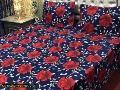 3 Pcs Crystal Cotton Printed Double Bedsheet