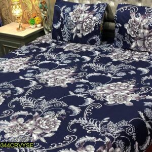 3 Pcs Crystal Cotton Printed Double Bedsheet