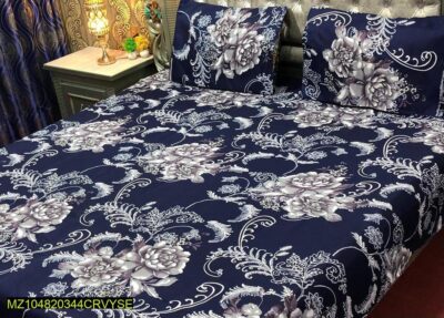 3 Pcs Crystal Cotton Printed Double Bedsheet