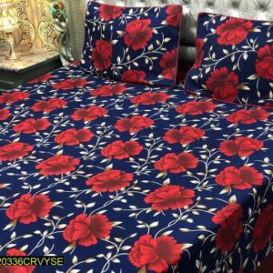 3 Pcs Crystal Cotton Printed Double Bedsheet