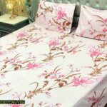 3 Pcs White Cotton Printed Double Bedsheet