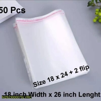 50 Pcs Transparent Plastic Poly Bags, (18 X 26 Inch)