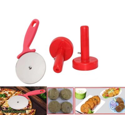 Stainless Steel Pizza Cutter With 2PC Kabab Maker