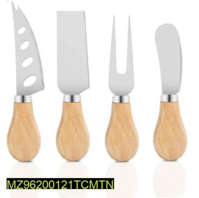 Techmanistan-Set of 4 - Stainless Steel Cheese Knives With Wooden Handle