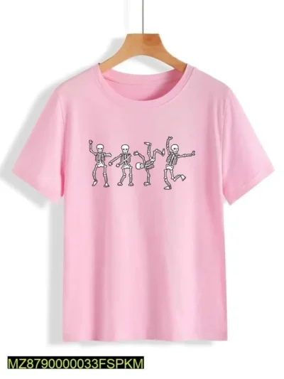 1 Pc Unisex Stitched Cotton Printed T-Shirt - Pink