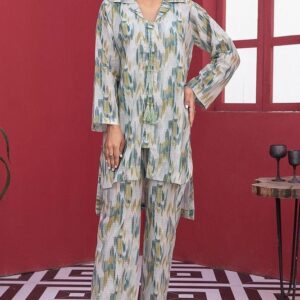 2 Pcs Women's Stitched Lawn Pret Printed Suit, Green