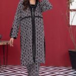 2 Pcs Women's Stitched Lawn Pret Printed Suit, Black