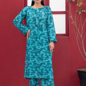 2 Pcs Women's Stitched Lawn Pret Printed Suit, Blue