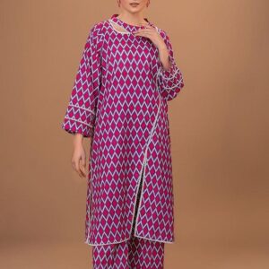 2 Pcs Women's Stitched Lawn Pret Printed Suit, Pink