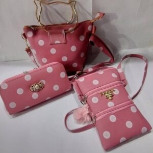 3 Pc Pink Polka Dot Purse Set