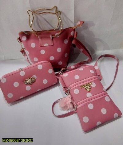 3 Pc Pink Polka Dot Purse Set