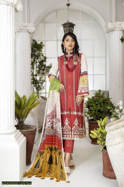 3 Pcs Safwa Women Lawn Embroidered Unstitched Suit SCE-02