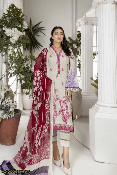 3 Pcs Safwa Women Lawn Embroidered Unstitched Suit SCE-06