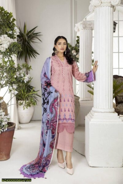 3 Pcs Safwa Women Lawn Embroidered Unstitched Suit SCE-10