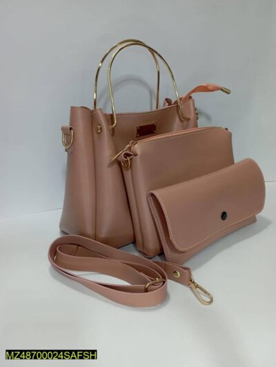 3 Pcs Women's Leather Plain Shoulder Bag