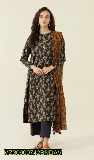 3 Pcs Women's Unstitched Khaddar Printed Suit